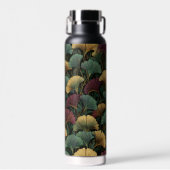 Ginkgo Leaf Pattern Teal Burgundy ウォーターボトル (正面)