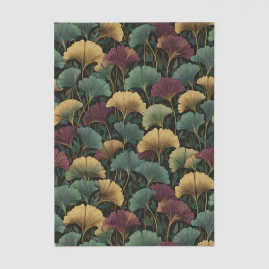 Ginkgo Leaf Pattern Teal Burgundy  薄葉紙 (正面)
