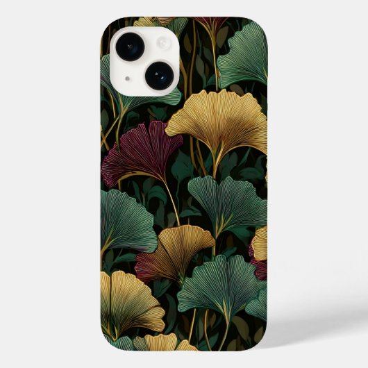 Ginkgo Leaf Pattern Teal Burgundy Case-Mate iPhoneケース (裏面)