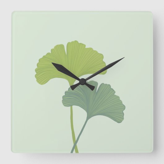 Ginkgo Leaves Customizable Background Colors スクエア壁時計 (正面)
