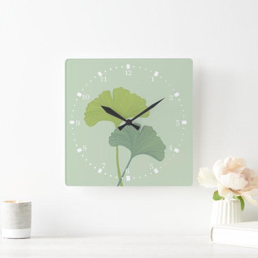 Ginkgo Leaves Customizable Background Colors  スクエア壁時計 (ホーム)