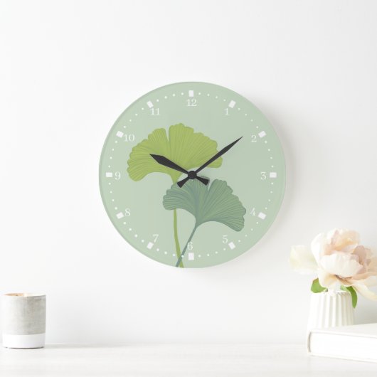 Ginkgo Leaves Customizable Background Colors  ラージ壁時計 (ホーム)