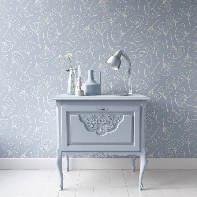 Ginkgo Leaves Japandi Modern Botanical Pale Blue 壁紙 (クリエイターアップロード済み)