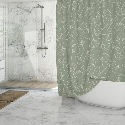 Ginkgo Leaves Japandi Neutral Botanical Sage Green シャワーカーテン