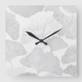 Ginkgo Leaves Soft Gray Dream 2 スクエア壁時計 (正面)