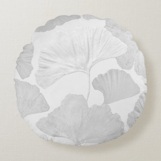 Ginkgo Leaves Soft Gray Dream 2 ラウンドクッション (正面)