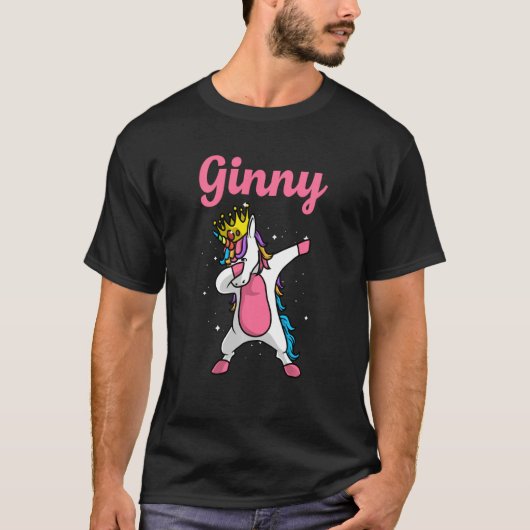 Ginny Name Personalized Birthday Dabbing Unicorn Q Tシャツ (正面)