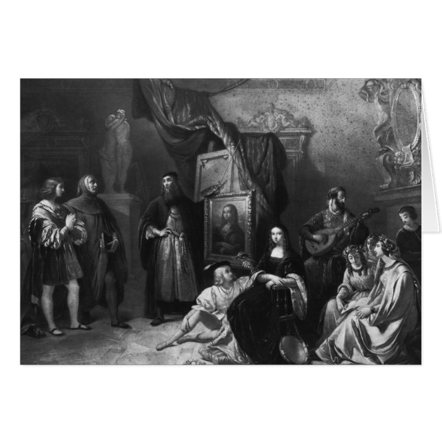 Giocondaを絵を描いているレオナルド・ダ・ヴィンチ (正面横)