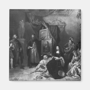 Giocondaを絵を描いているレオナルド・ダ・ヴィンチ マグネット