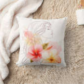 Gir close her eyes whithe red flower クッション (ブランケット)