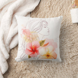 Gir close her eyes whithe red flower クッション