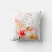 Gir close her eyes whithe red flower クッション (正面)