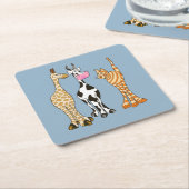 Girafe vache et chat, animaux comiques. スクエアペーパーコースター (アングル)