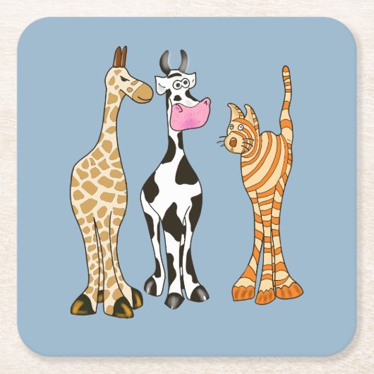 Girafe vache et chat, animaux comiques. スクエアペーパーコースター (正面)