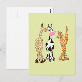 Girafe vache et chat, animaux comiques. ポストカード