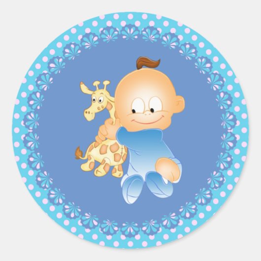 Giraffeのステッカー/男の赤ちゃん ラウンドシール (正面)