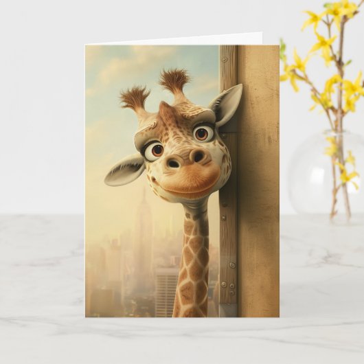 GIRAFFE おもしろい HELLO Greeting Card カード (黄色い花)