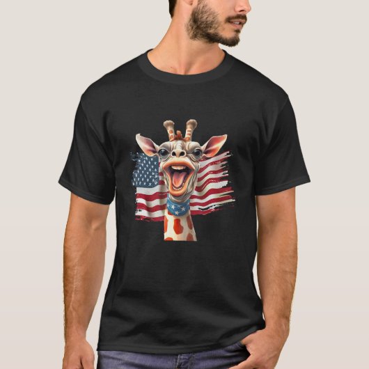Giraffe 4th Of July Party  American Flag Patriotic Tシャツ (正面)