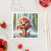 Giraffe am Wasserfall in Serviette スタンダードカクテルナプキン (インサイチュ)