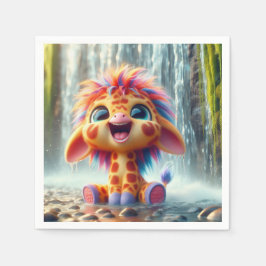 Giraffe am Wasserfall in Serviette スタンダードカクテルナプキン