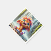 Giraffe am Wasserfall in Serviette スタンダードカクテルナプキン (角)