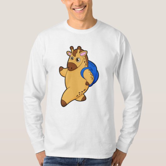 Giraffe as student with Backpack Tシャツ (正面)