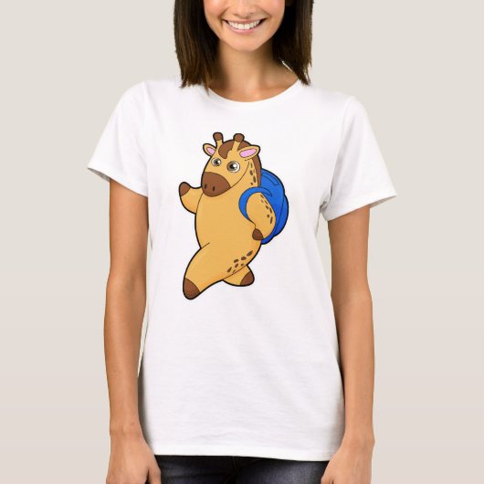 Giraffe as student with Backpack Tシャツ (正面)