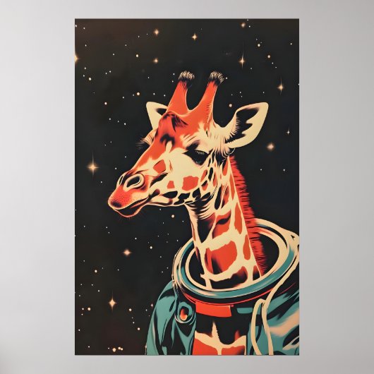 Giraffe Astronaut Poster, Giraffe Retro Print ポスター (正面)