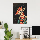 Giraffe Astronaut Poster, Giraffe Retro Print ポスター (ホームオフィス)
