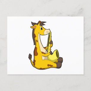 Giraffe at Music with Saxphone.PNG ポストカード