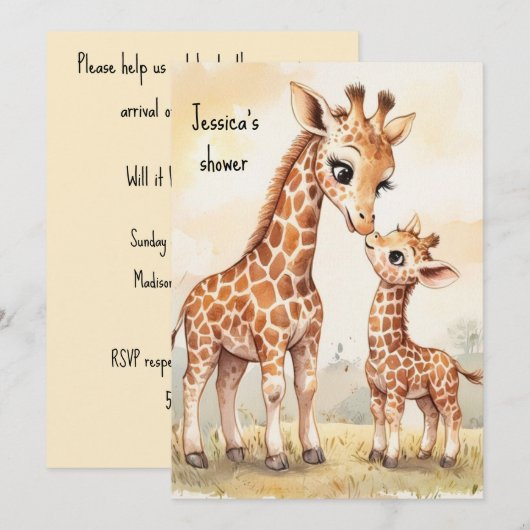 Giraffe Baby Digital Download Invitation 招待状 (正面/裏面)