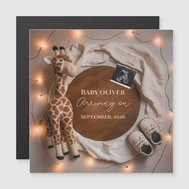  giraffe baby reveal pregnancy announcement card (正面/裏面)