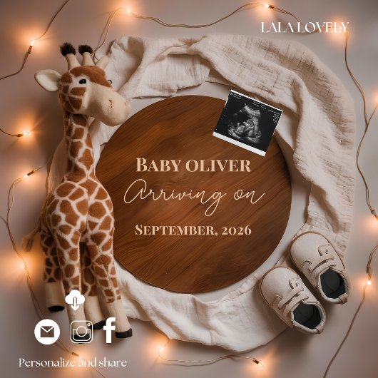 giraffe baby reveal pregnancy announcement card 案内状
