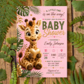 Giraffe Baby Safari Girl Baby Shower 招待状
