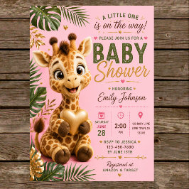 Giraffe Baby Safari Girl Baby Shower 招待状