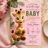 Giraffe Baby Safari Girl Baby Shower 招待状