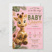 Giraffe Baby Safari Girl Baby Shower 招待状 (正面)