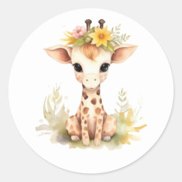 Giraffe Baby Shower Round Sticker ラウンドシール