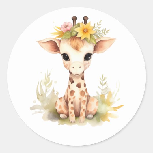 Giraffe Baby Shower Round Sticker ラウンドシール (正面)