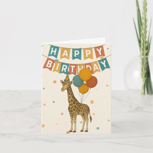 Giraffe Birthday Card – Cute Party Animal カード (正面)