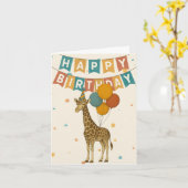 Giraffe Birthday Card – Cute Party Animal カード (黄色い花)