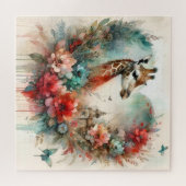 Giraffe Bloomscape Watercolor Floral Safari  ジグソーパズル (横)