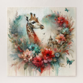 Giraffe Bloomscape Watercolor Floral Safari  ジグソーパズル