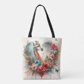 Giraffe Bloomscape Watercolor Floral Safari  トートバッグ (裏面)