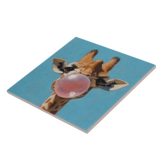 Giraffe Blowing Pink Bubblegum Bubble タイル (側面)