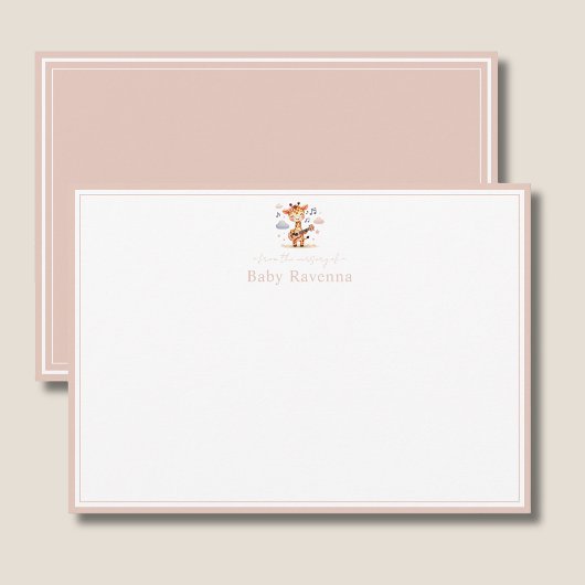 Giraffe Blush Beige Border Nursery New Baby  ノートカード