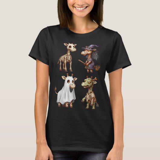 Giraffe Boo Zombie Witch Halloween Costume Women  Tシャツ (正面)