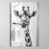 Giraffe Brushing Teeth Print, Funny Bathroom ポスター (正面)