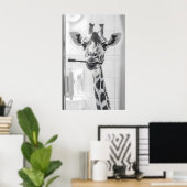 Giraffe Brushing Teeth Print, Funny Bathroom ポスター (ホームオフィス)
