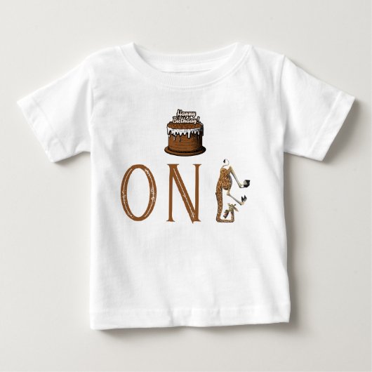Giraffe Cake Smash First Birthday Baby T-Shirt ベビーTシャツ (正面)